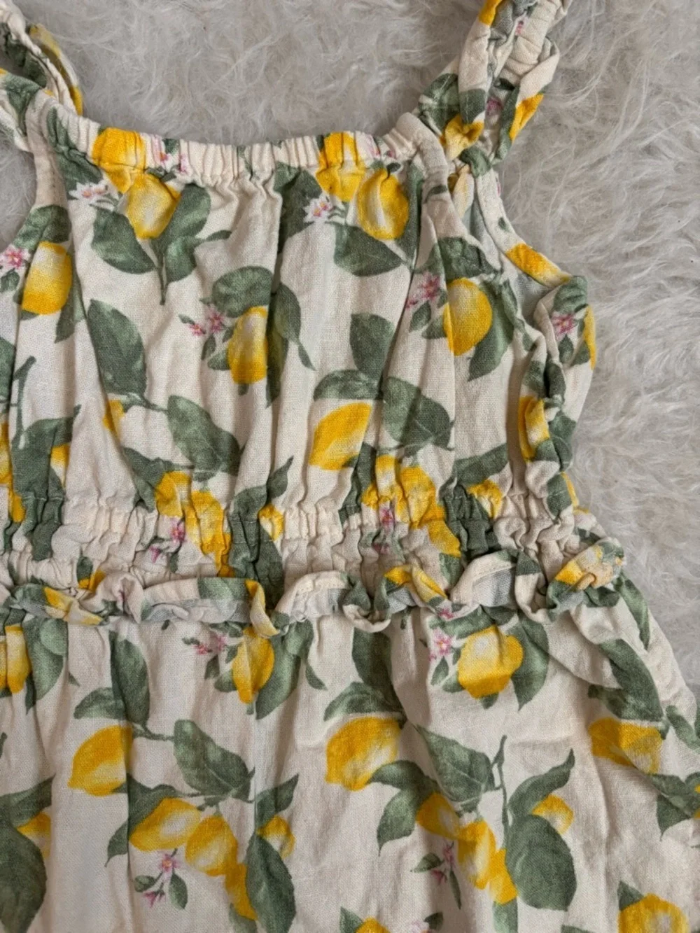 Old Navy Cream Linen Blend Sundress with Yellow Lemon Print